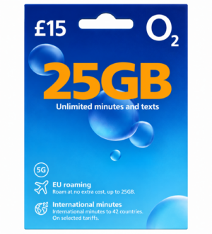 O2 PAYG SIM Card – £15 Big Bundle – 25GB Data, Unlimited Mins & Texts – 5G