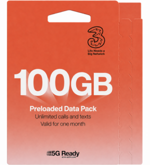 Three 100GB Pay As You Go SIM Card – Unlimited Calls & Texts – 30 Days