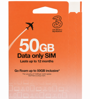 Three 50GB Preloaded Data SIM Card – 12 Months – 5G/4G