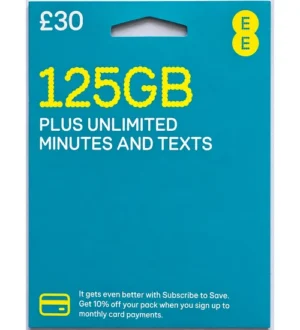 EE PAYG SIM Card – 125GB Data, Unlimited Minutes & Texts – £30