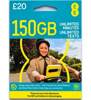 EE PAYG SIM Card – 150GB Data, Unlimited Minutes & Texts – £20