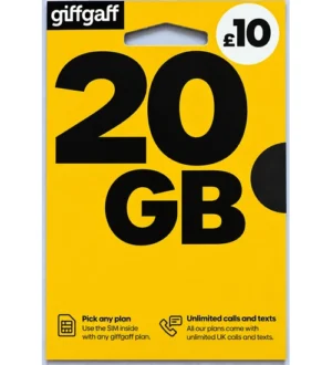 giffgaff PAYG SIM Card – 20GB Data, Unlimited Calls & Texts – £10 Plan