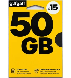 giffgaff PAYG SIM Card – 50GB Data, Unlimited Calls & Texts – £15 Plan