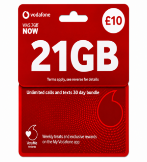 Vodafone Pay As You Go SIM Card – 21GB Data – Unlimited Calls & Texts – £10