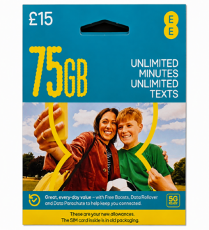 EE Pay As You Go SIM Card – 75GB Data – Unlimited Minutes & Texts – £15
